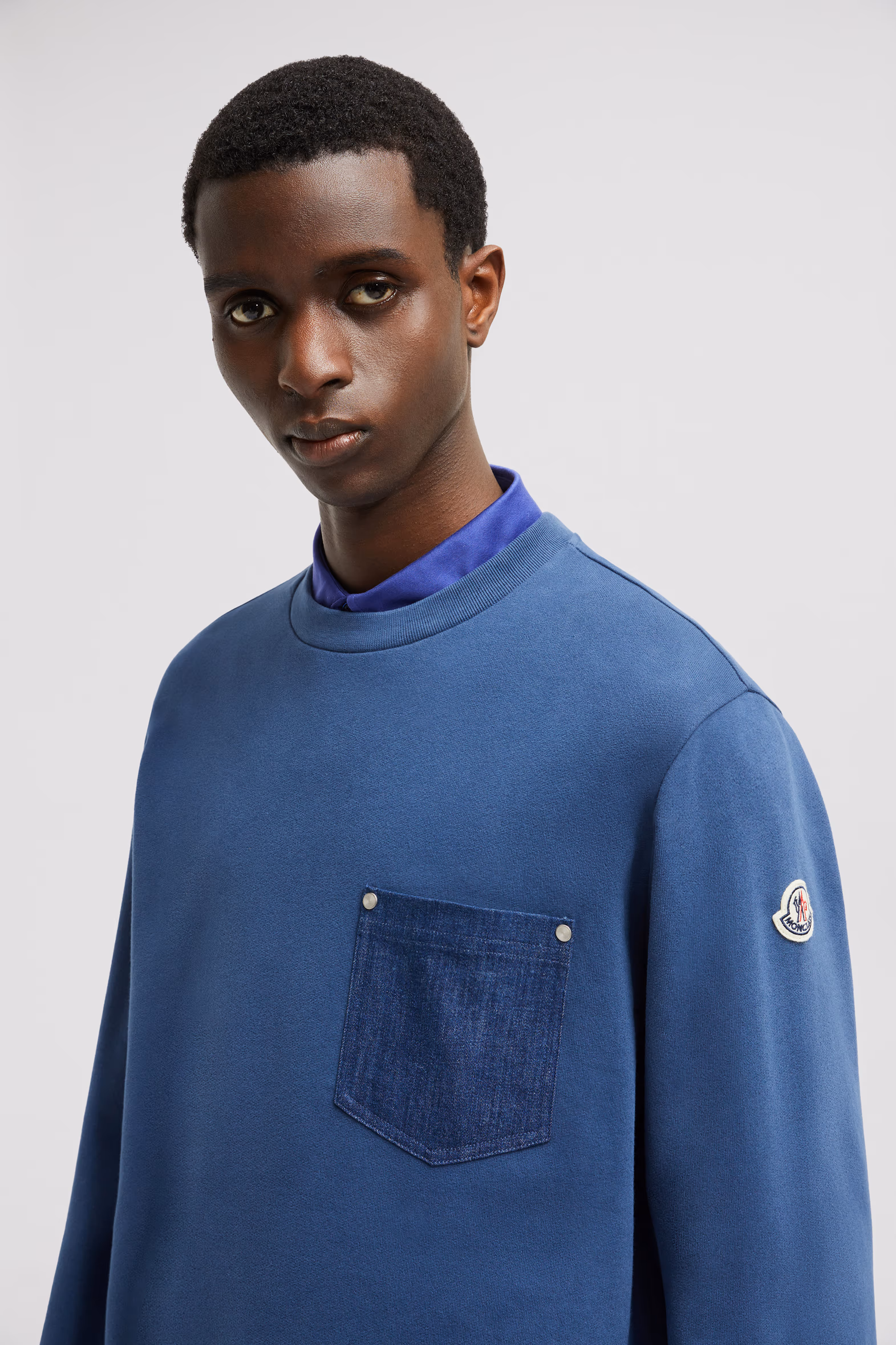 Cotton & Denim Sweatshirt Men Cobalt Blue Moncler 4